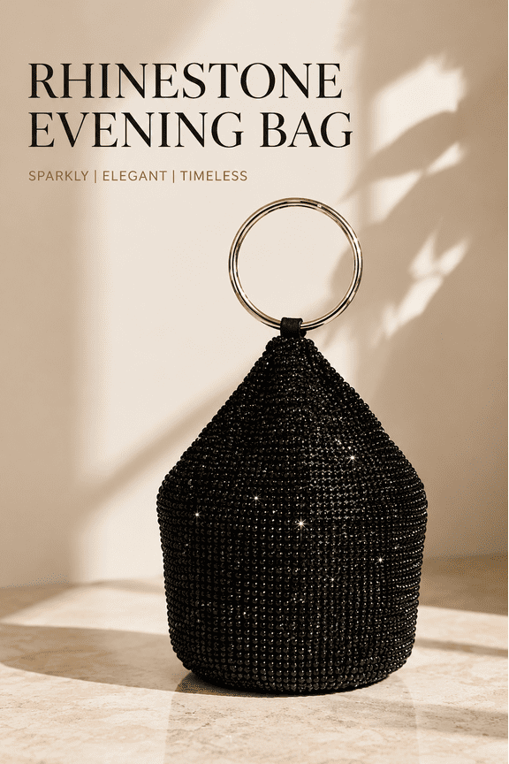 Rhinestone Evening Bag for Women, Sparkly Crystal Bucket Purse with Top Handle, Clutch Handbag for Wedding, Party, Cocktail, Prom