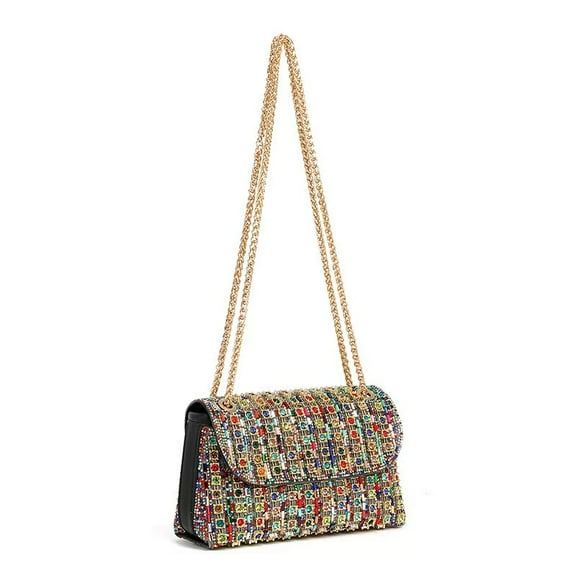 Rhinestone Evening Clutch - Sparkling Diamond-Embellished Chain Square Bag, Women's Shoulder/Crossbody/Armpit Bag for Parties