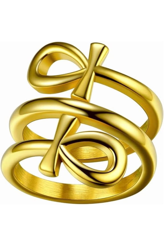 Rhinestone Eye of Horus Ring, Ankh Cross RNG, Stainless Steel/Black/18K Gold Plated Egypt Rings, Protection Rings for Men Women Size 7-14