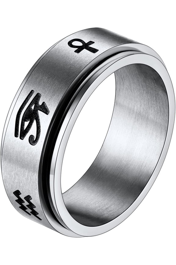 Rhinestone Eye of Horus Ring, Ankh Cross RNG, Stainless Steel/Black/18K Gold Plated Egypt Rings, Protection Rings for Men Women Size 7-14