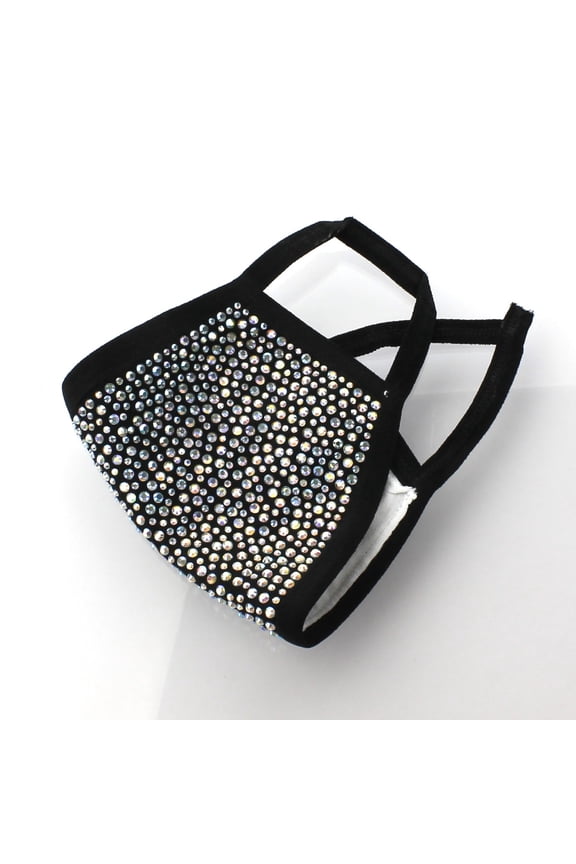 Rhinestone Fabric Face Masks with Filters - Black