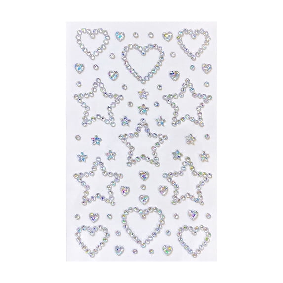 Rhinestone Face Gems Heart Shaped Star Shaped 6 Inch Self-Adhesive Makeup for Festival Rave and Holiday Decor Silver, 1 Pack