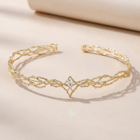 Rhinestone Fairy Crown Crystal Elf Crown Silver/Gold Circlet Costume Headwear Renaissance Headpiece for Party Cosplay Halloween