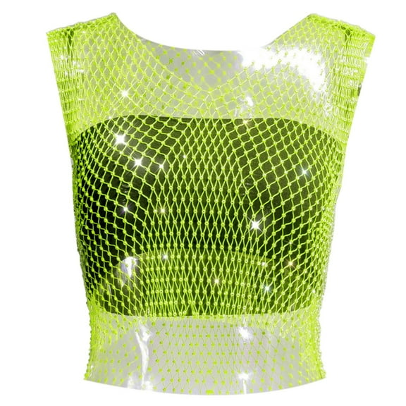 Rhinestone Fishing Net Fashion Net Flash Women's Short Sleeve Vest