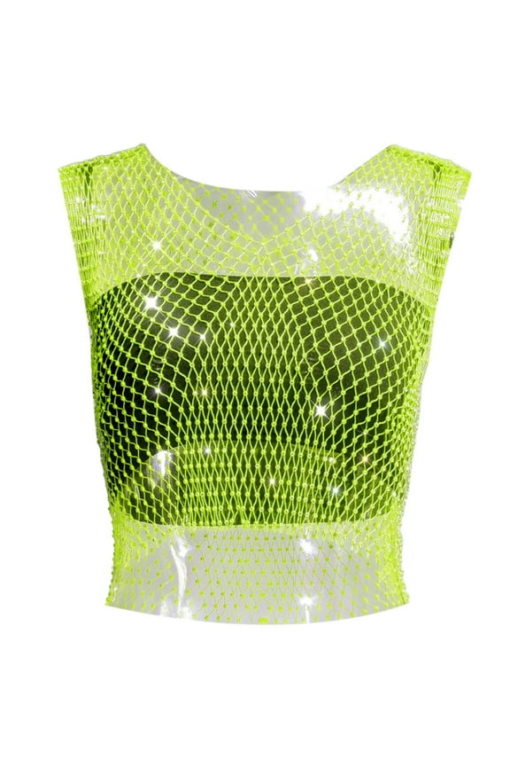 Rhinestone Fishing Net Fashion Net Flash Women's Short Sleeve Vest