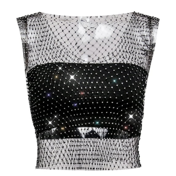 Rhinestone Fishing Net Net Flash Women's Short Sleeved Vest Layering Shirt Compression Top Men Satin Top for Women Metallic Top Women Lace Top Women 9/11 Top Women 4th Top Women Fitted Shirt Active