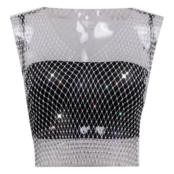 Rhinestone Fishing Net Net Flash Women's Short Sleeved Vest Layering Shirt Compression Top Men Satin Top for Women Metallic Top Women Lace Top Women 9/11 Top Women 4th Top Women Fitted Shirt Active