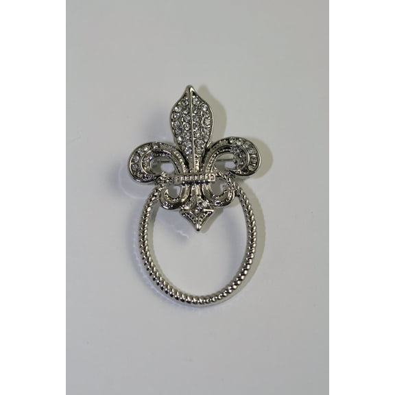 Rhinestone Fleur De Lis Crystal Eyeglasses Holder Pin Brooch, French Fleur De Lis Pin Brooch