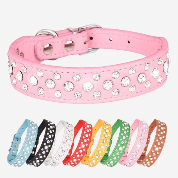 Rhinestone Flower Dog Collar - Sparkling Leather Pet Collar - for Small and Medium Dogs 1Pack