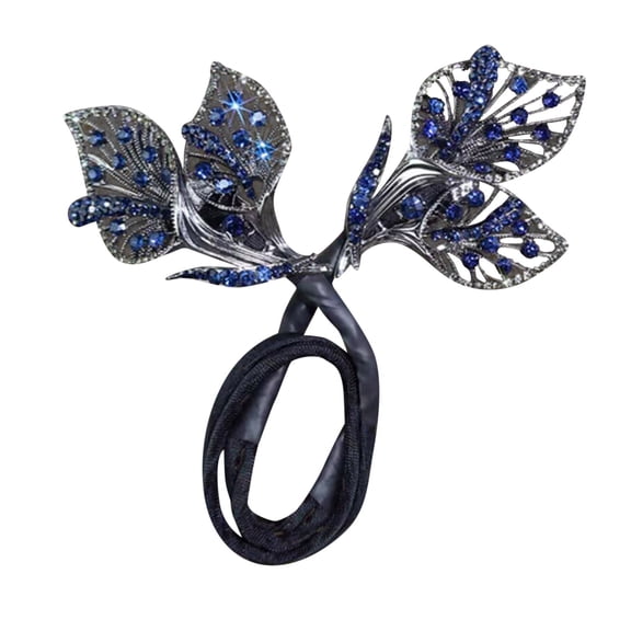Rhinestone Flower Hair Clip and Bun Maker Set - Lazy Hair Twister Tool for Easy Updos, Hair Pins for Buns and Tails - Blue