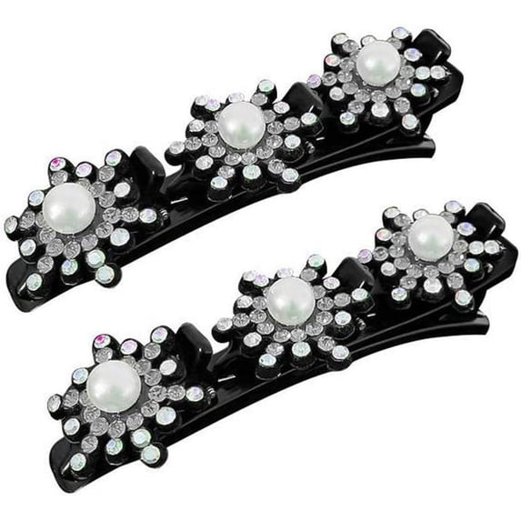 Rhinestone Flower Hair Toothed Clip Double Layer Snowflake Crystal Barrette Zircon Hair Clips Braided Tool Women Hairpins Headwear(White)