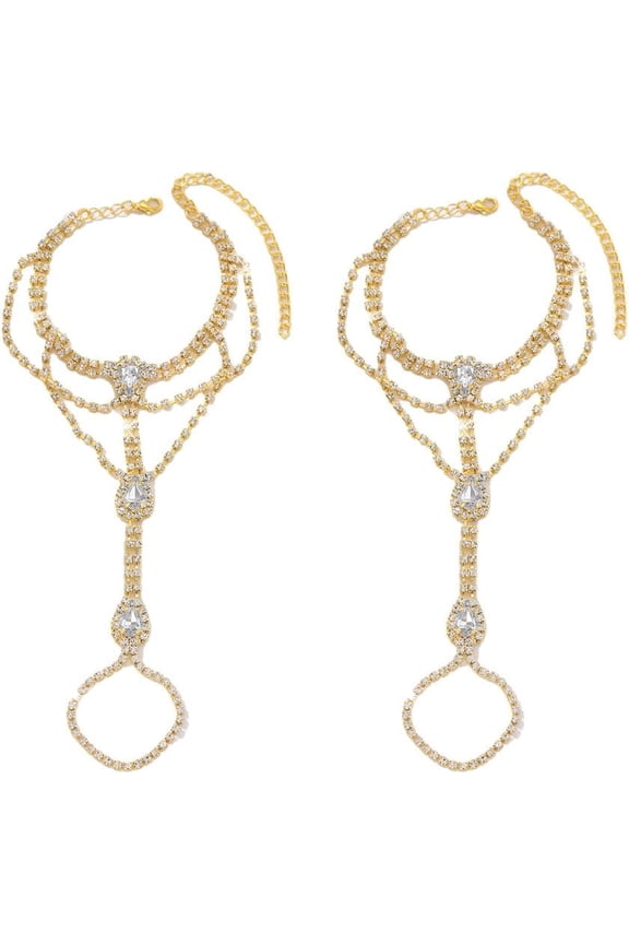 Rhinestone Foot Chain Barefoot Sandals Anklets for Women Shiny Cubic Zirconia Anklet with Toe Ring Beach Summer Ankle Bracelets Foot Chain Jewelry