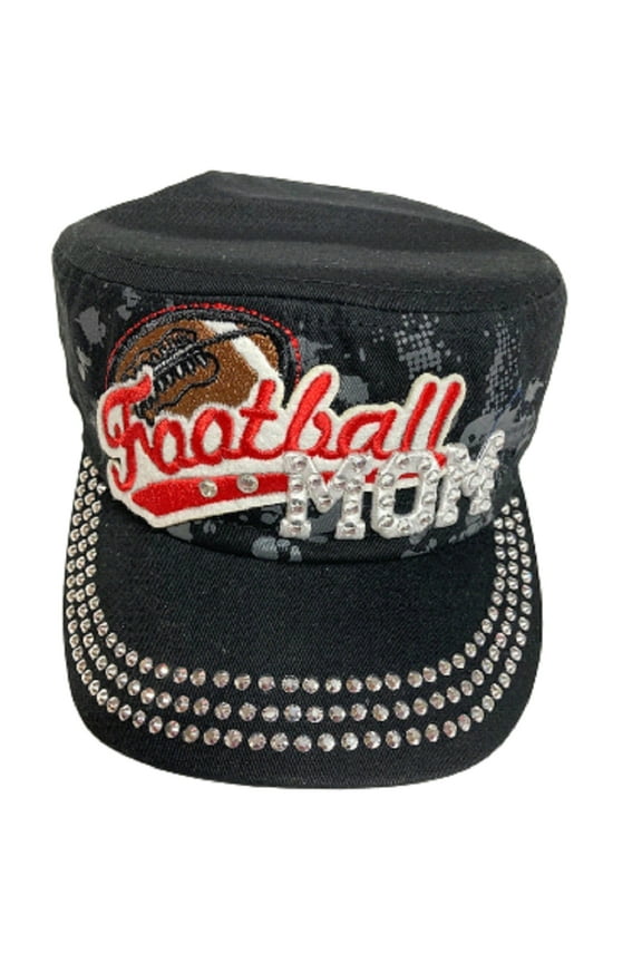 Rhinestone Football Mom Women's Cadet Cap - Black