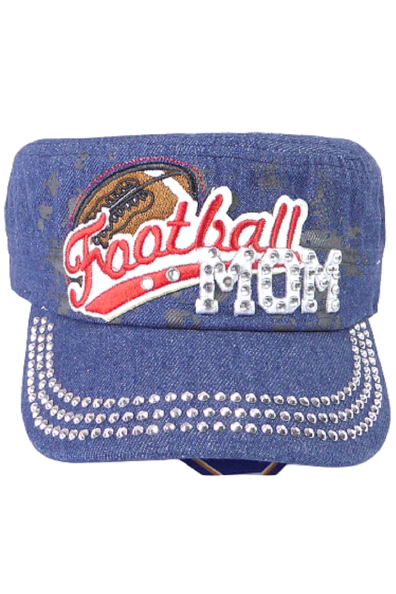 Rhinestone Football Mom Women's Cadet Cap - Dark Denim