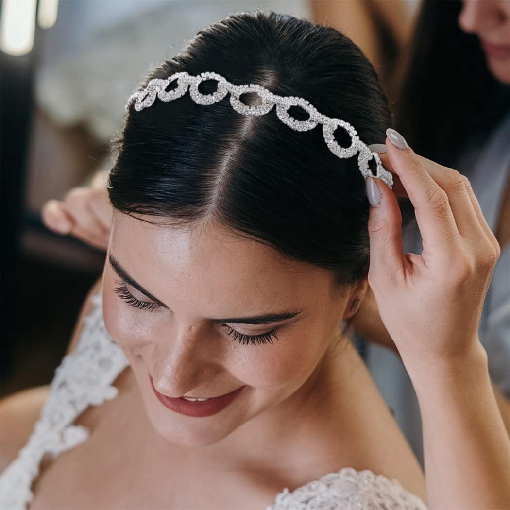 Rhinestone Forehead Head Chain Silver Round Crystal Headband 