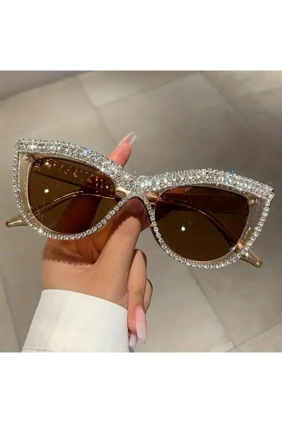Rhinestone Frame Designer Glasses Glamorous Eyewear with UV Protection