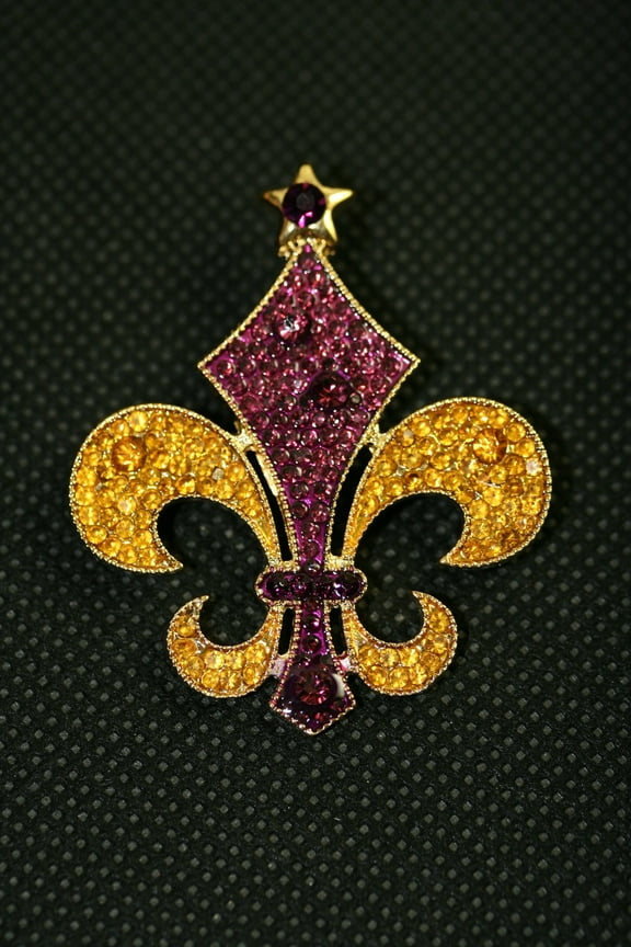 Rhinestone French Fleur De Lis Pin Brooch & Earrings Set New Orleans Mardi Gras Jewelry Gift For Her, Crystal Fleur De Lis Earrings