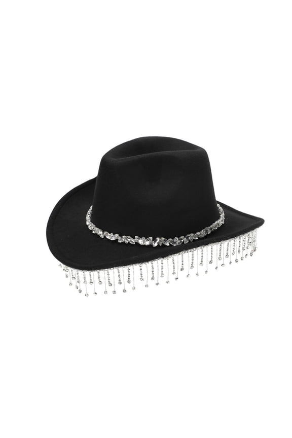 Rhinestone Fringe Cowgirl Hat Bling Cowboy Hat for Party Black