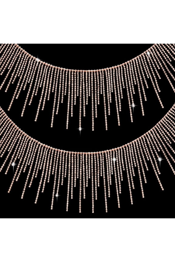 Rhinestone Fringe Rhinestone Tassel Chain Rhinestone Trim Crystal Tassel Fringe Trim Diamond Tassel Chain for Wedding Clothing Accessories DIY Decor 0.9 Yard Rose Gold Color