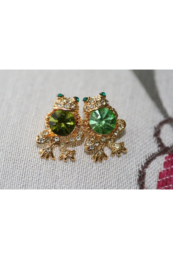 Rhinestone Frog Brooch, Swarovski Crystal Frog Pin
