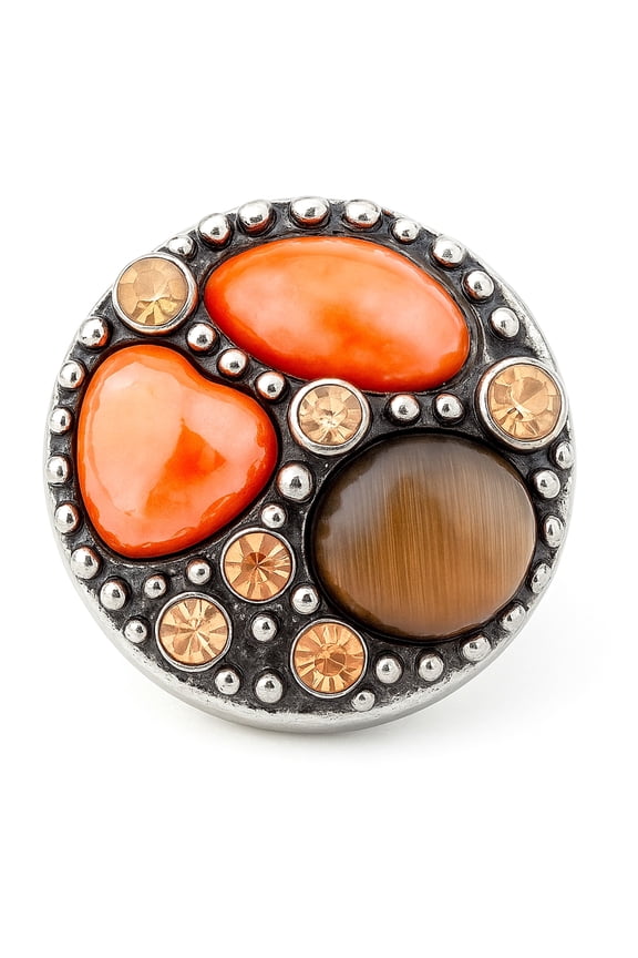 Snap Jewelry 18MM Rhinestone Gem Ginger Charm in Coral and Brown