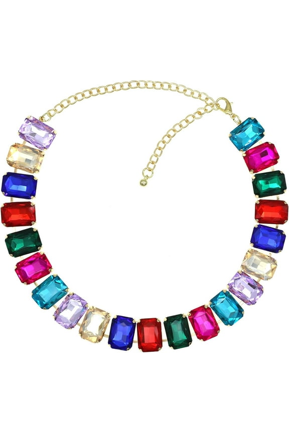Rhinestone Gemstone Choker Collar Necklace for Women Sparkly Colorful Emerald Neck Chain Statement Necklace