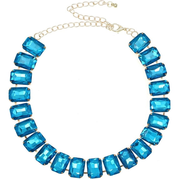 Rhinestone Gemstone Choker Collar Necklace for Women Sparkly Colorful Emerald Neck Chain Statement Necklace