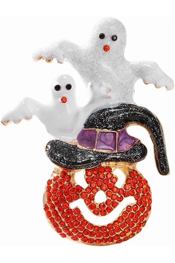 Rhinestone Ghost Pumpkin Brooch Pin for Women Men Unisex Gold-Toned Cartoon Witch Hat Halloween Brooches Lapel Pins Hat Bag Suit Dress Accessories Holiday Festival Souvenir Jewelry