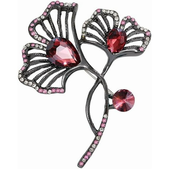 Rhinestone Ginkgo Leaf Brooch Pin for Women Men Black Plated Elegant Teardrop Crystal Birthstone Leaves Brooches Lapel Pins Vintage Halloween Fall Holiday Dress Accessories Jewelry Gift
