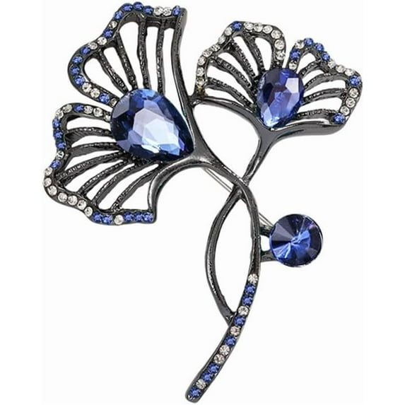 Rhinestone Ginkgo Leaf Brooch Pin for Women Men Black Plated Elegant Teardrop Crystal Birthstone Leaves Brooches Lapel Pins Vintage Halloween Fall Holiday Dress Accessories Jewelry Gift