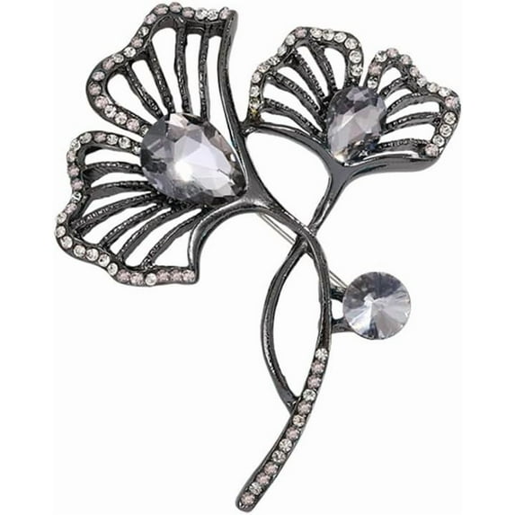Rhinestone Ginkgo Leaf Brooch Pin for Women Men Black Plated Elegant Teardrop Crystal Birthstone Leaves Brooches Lapel Pins Vintage Halloween Fall Holiday Dress Accessories Jewelry Gift