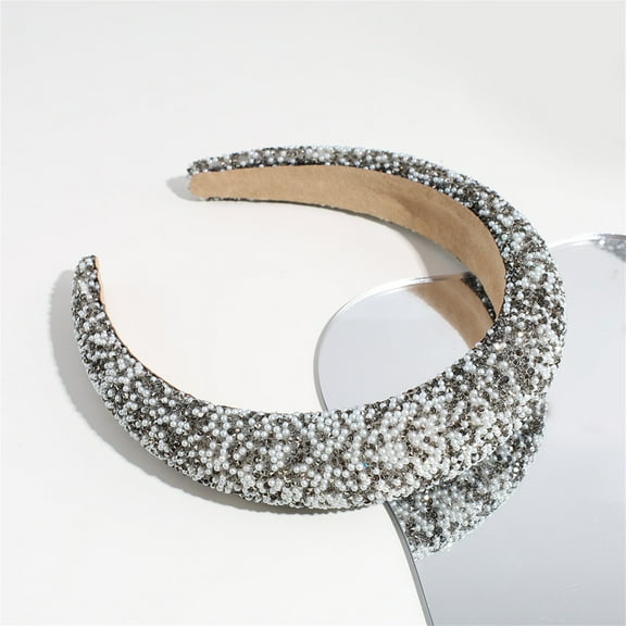 Rhinestone Glitter Thick Padded Headband with Beads Fashion Festival Day Hair Accessories for Women and Girls