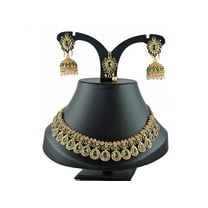 Rhinestone Gold Plated Choker Indian Bollywood Fashion Style Wedding & Bridal Jewelry Set