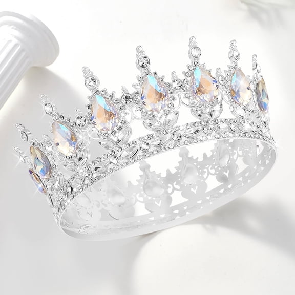 Rhinestone Gold Tiara Bridal Women Crown Birthday Gift Blue Crystal