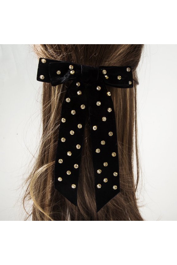 Rhinestone Hair Clip Double Layer Bow | Velvet Diamond Inlaid Spring Barrette | Elegant Versatile Hair Accessory for Women | Fashion Durable Sparkling Design | 1 Pc