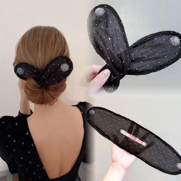Rhinestone Hair Clip - Twist & Clip Bow Bun Maker for Women, Shiny Fashion Hair Accessories for All Hair Types, Lazy Updo Clip for Party, Wedding, Daily Style