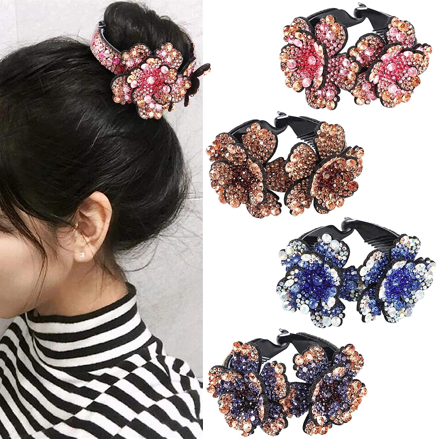 Rhinestone Hair Clip for Women - 4Pack Half-balloon Nest Expanding ...