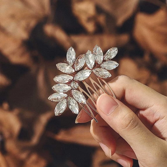 Rhinestone Hair Comb Bridal Hair Pieces Crystal Brides Headpiece Hair Jewelry Glitter Wedding Hair Accessories for Women and Girls(3-Rose Gold)