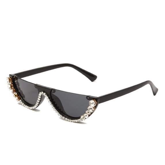 Rhinestone Half Frame Sunglasses For Women With Diamonds UV400 Protection Vintage Style