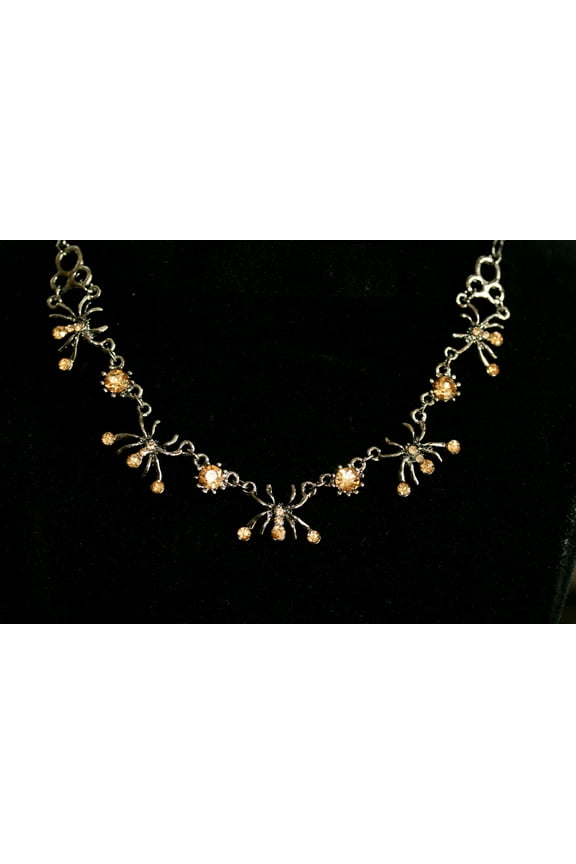 Rhinestone Halloween Gun Metal Spider Choker Necklace Jewelry