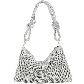 Rhinestone Handbag for Women Chic Evening Handbag Shiny Purse for Travel Vacation 2023, Silver
