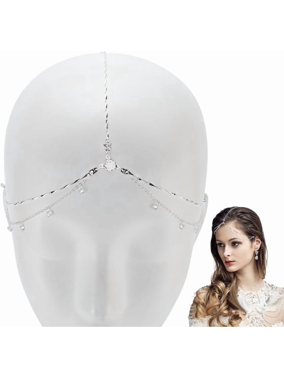 Rhinestone Head Chain Boho Headpiece Silver Alloy Sparkle Chain Layered Headband with Pendants for Wedding Prom Festival Party Bride Bridesmaid Women Hair Jewelry Accessories Gift Silver DIY