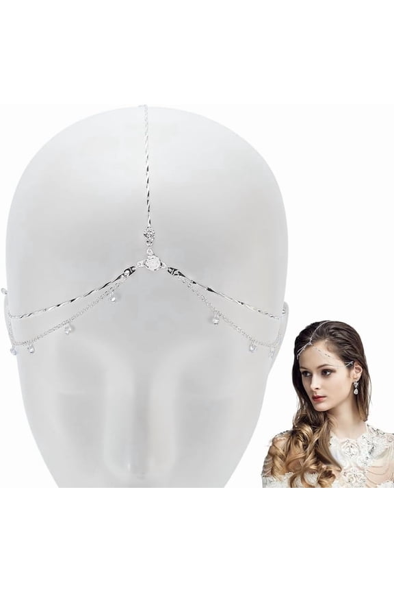 Rhinestone Head Chain Boho Headpiece Silver Alloy Sparkle Chain Layered Headband with Pendants for Wedding Prom Festival Party Bride Bridesmaid Women Hair Jewelry Accessories Gift Silver DIY