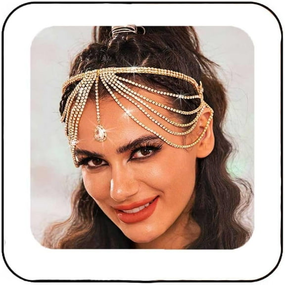 Rhinestone Head Chain Gold Layer Bridal Headband Chains Crystal Pendent Costume Headpiece Hair Accessories for Women