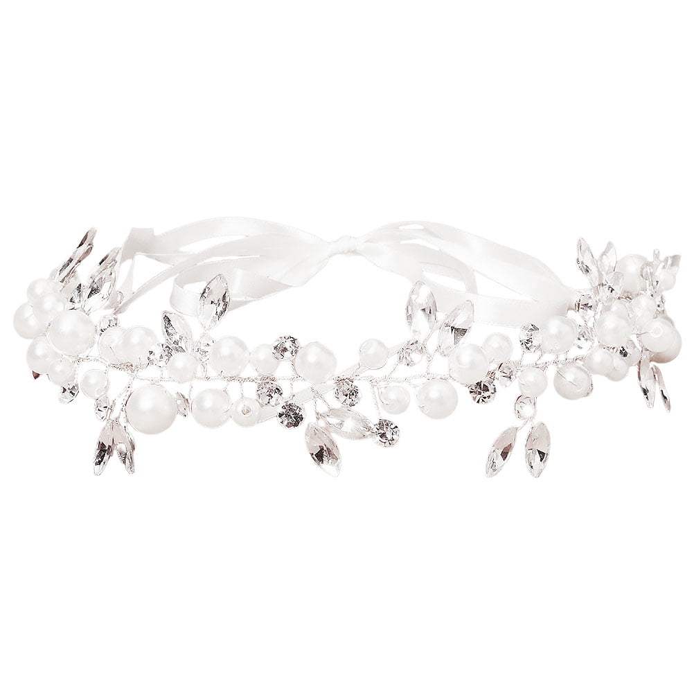 Rhinestone Headband Hair Ribbons for Girls Pearl Embellished Headpiece