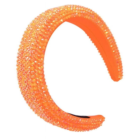 Rhinestone Headband for Women, Fashion Padded Headband Beaded Headband Glitter Sparkly Headband Crystal Headband Diamond Pearl Headband Party Wide Headband Hair Accessory for Girls (Orange)