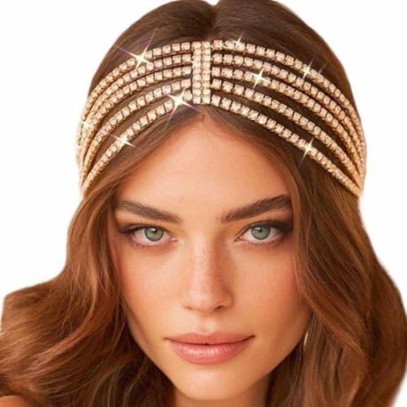 Rhinestone Headpiece Layered Chain Bride Wedding Forehead Hair Accessories for Women (2-)