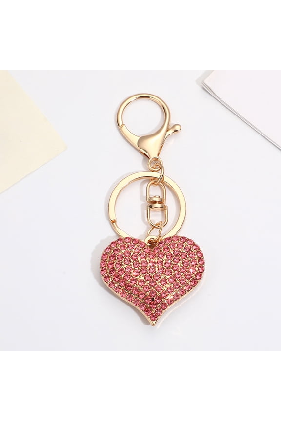 Rhinestone Heart Key Chains, Cute Love Heart-Shape Crystal Rhinestone Sparkling Keychain, Valentines Day Gifts for Women Girls（Pink）