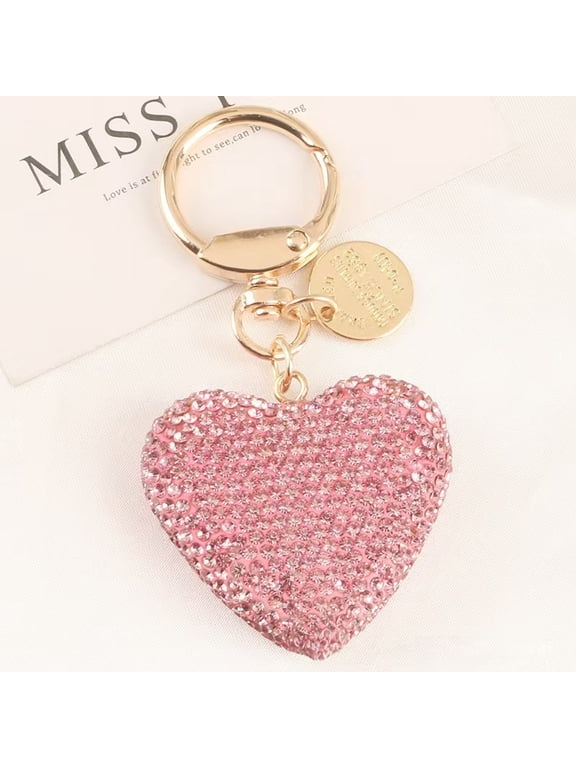 Rhinestone Heart Keychain - Single Piece, Sparkling Crystal Love Heart Car Key Ring & Bag Charm Accessory (Multiple Colors Available)