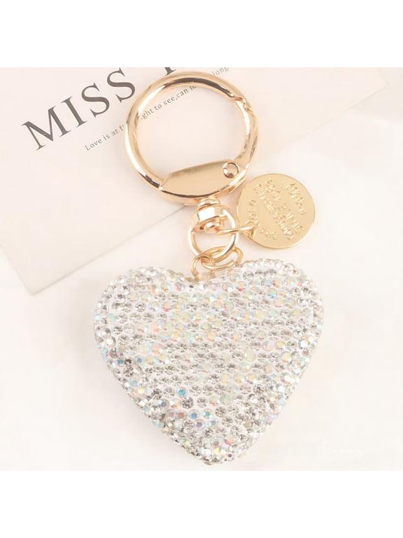 Rhinestone Heart Keychain - Single Piece, Sparkling Crystal Love Heart Car Key Ring & Bag Charm Accessory (Multiple Colors Available)
